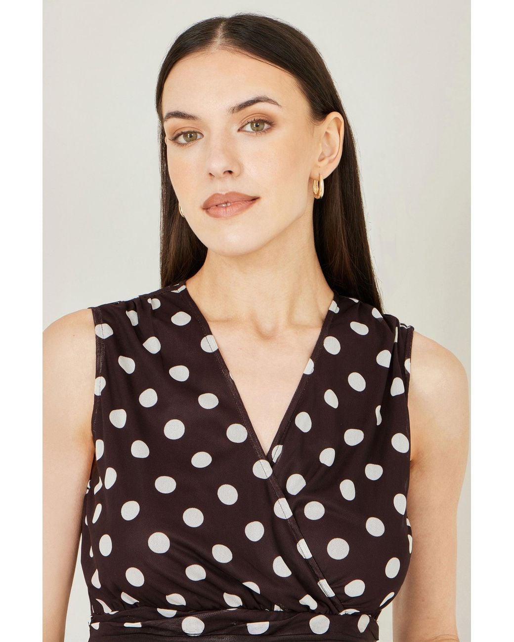 Yumi' White Polka Dot Mesh Wrap Skater Dress With Pockets