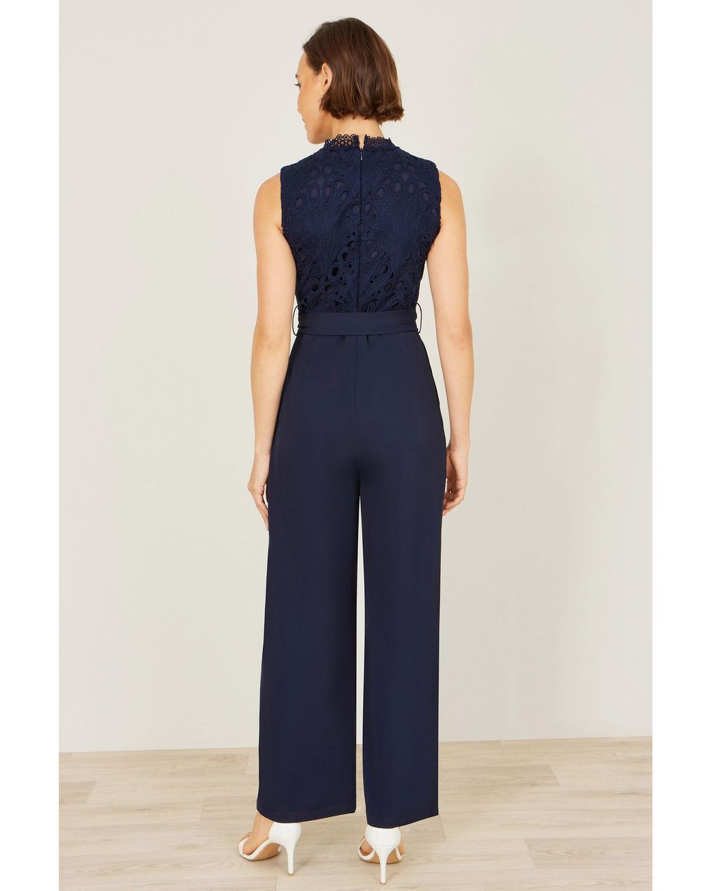 Yumi' Blue Lace Sleeveless Jumpsuit