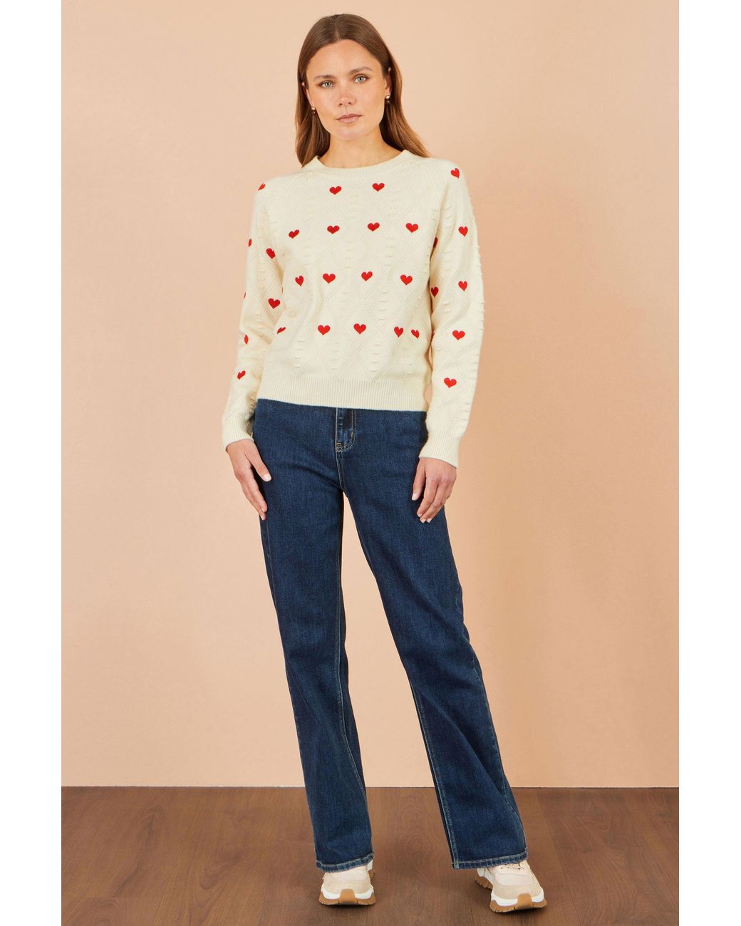 Yumi' Natural Embroidered Heart Jumper