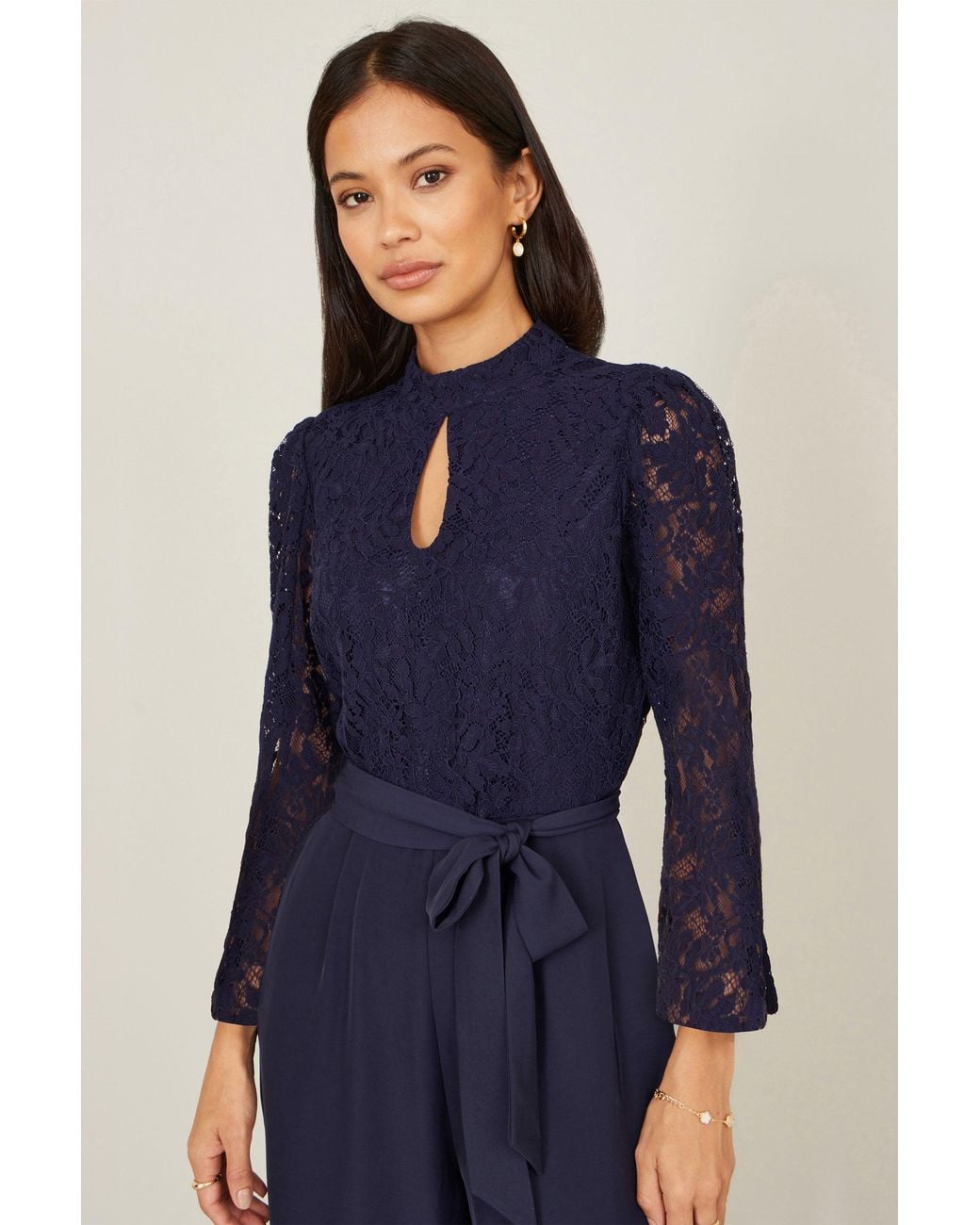 Yumi' Blue Lace Applique Jumpsuit