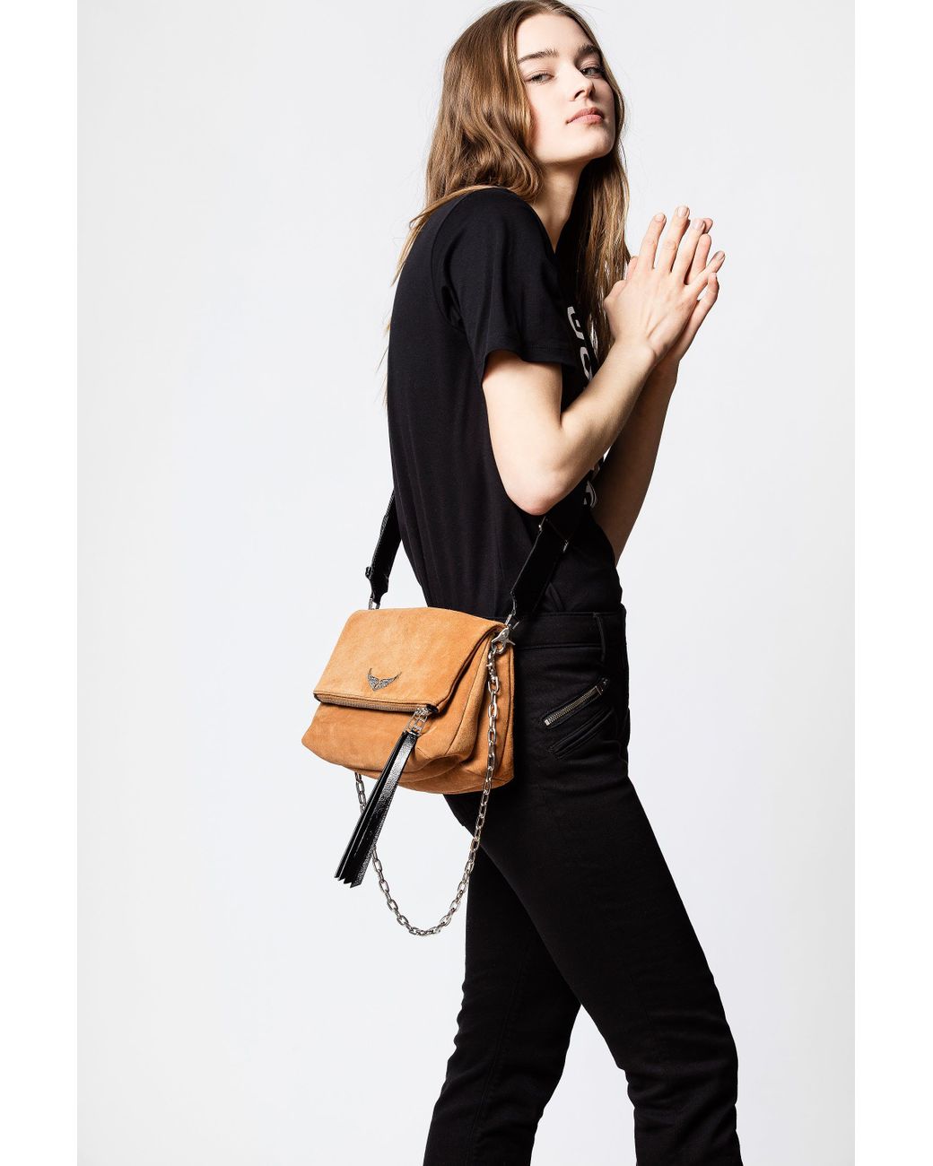 Zadig & Voltaire Rocky Suede Patent Bag in Brown | Lyst