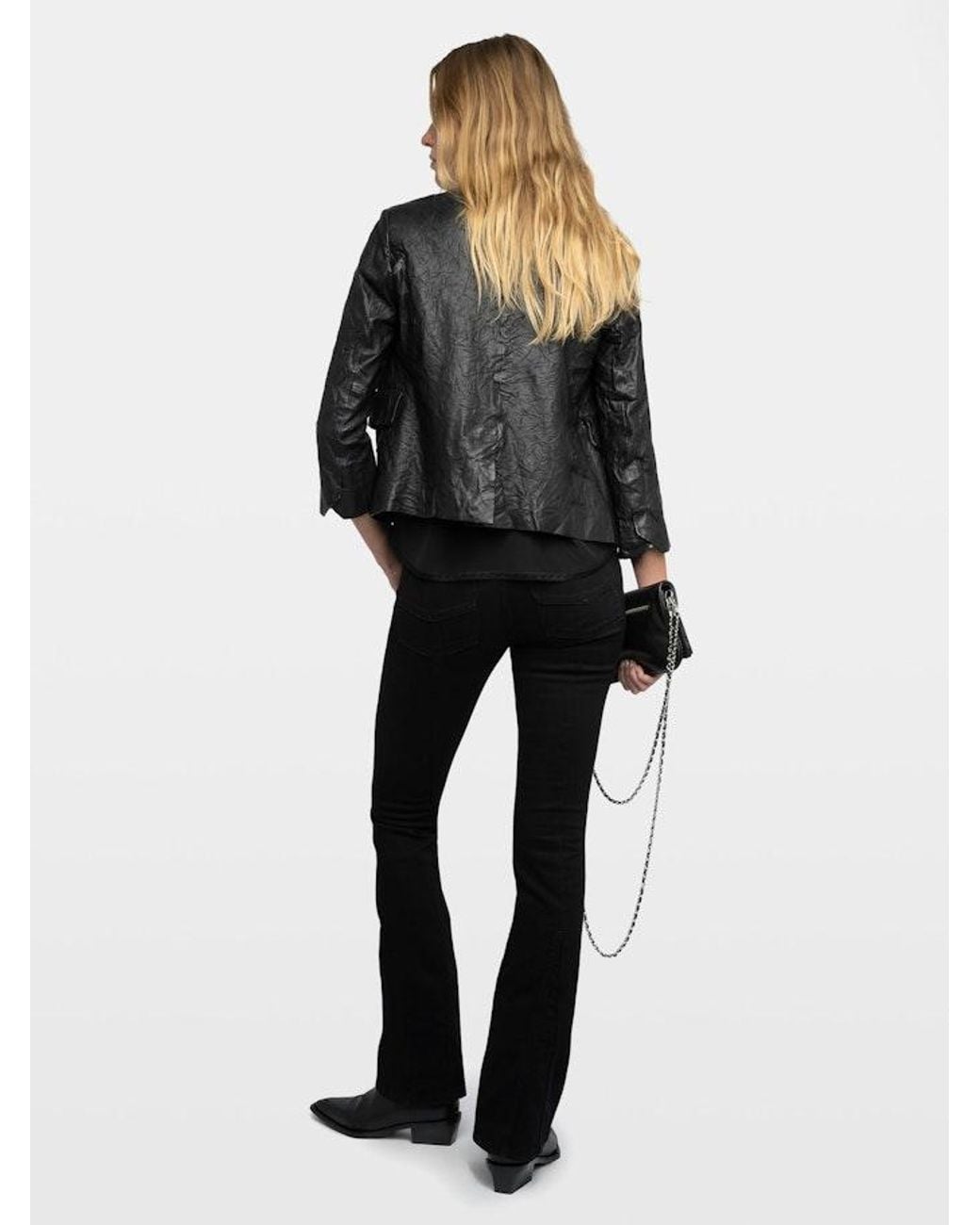 Zadig & Voltaire Black Verys Blazer Crinkled Leather
