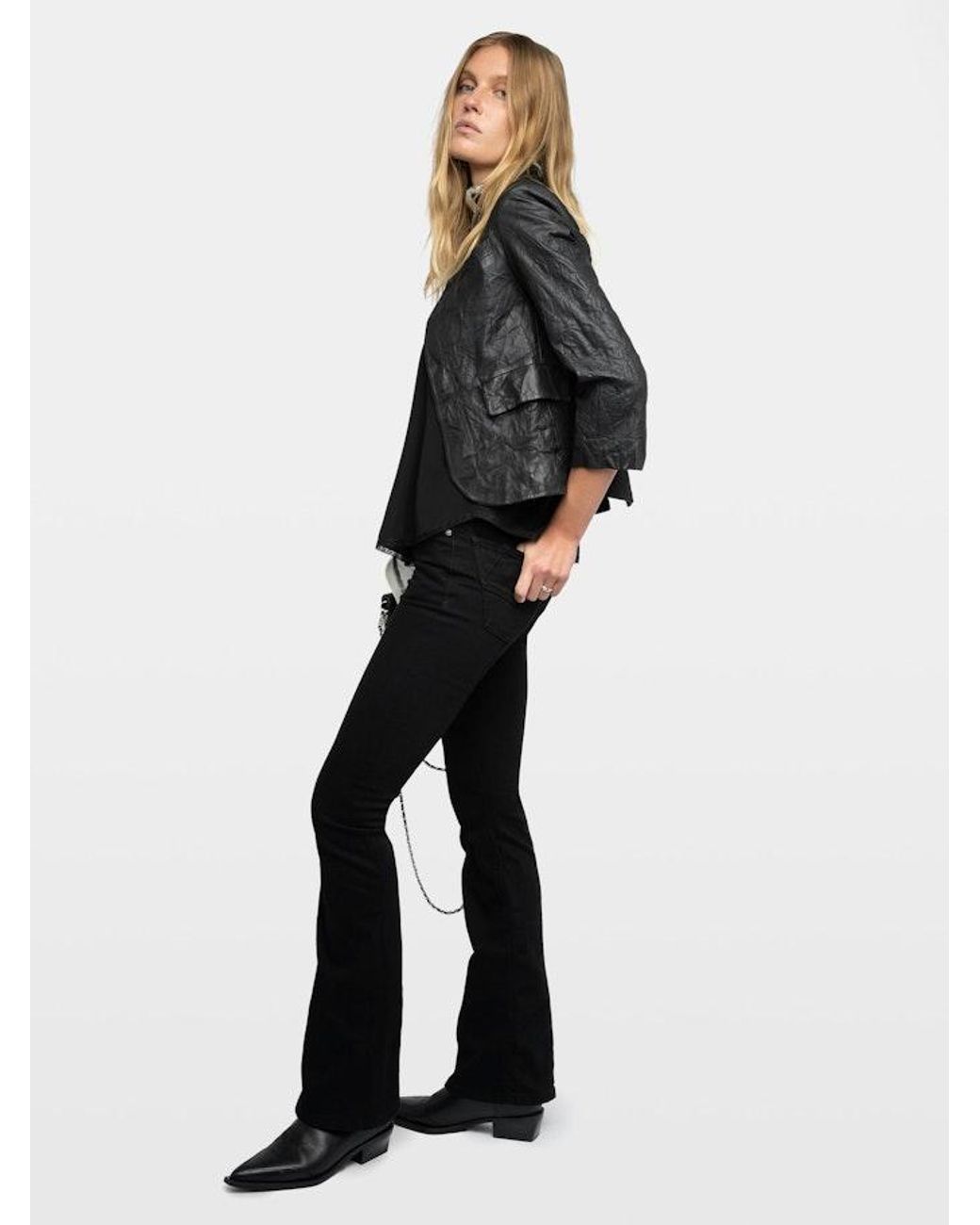 Zadig & Voltaire Black Verys Blazer Crinkled Leather