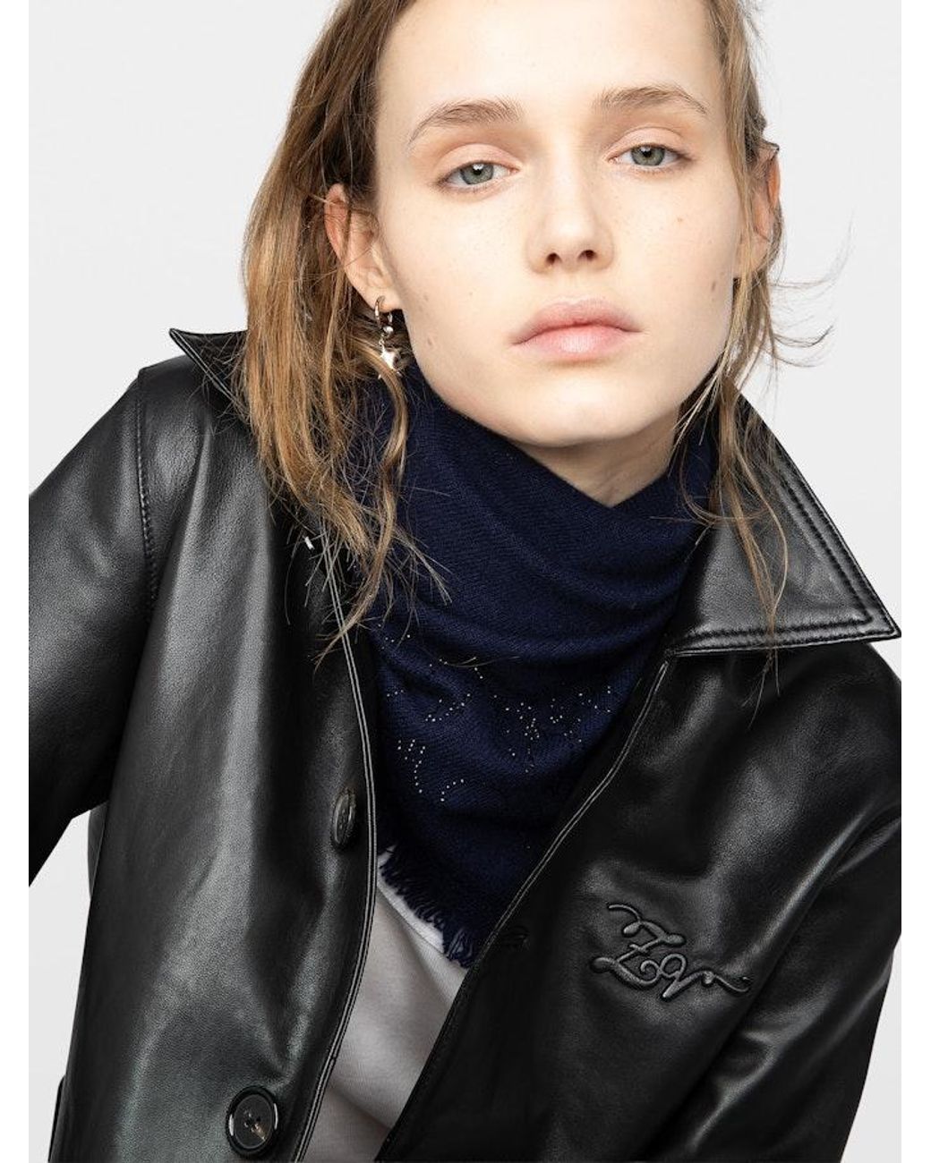 Zadig & Voltaire Blue Scarf Stevie Strass Western 55