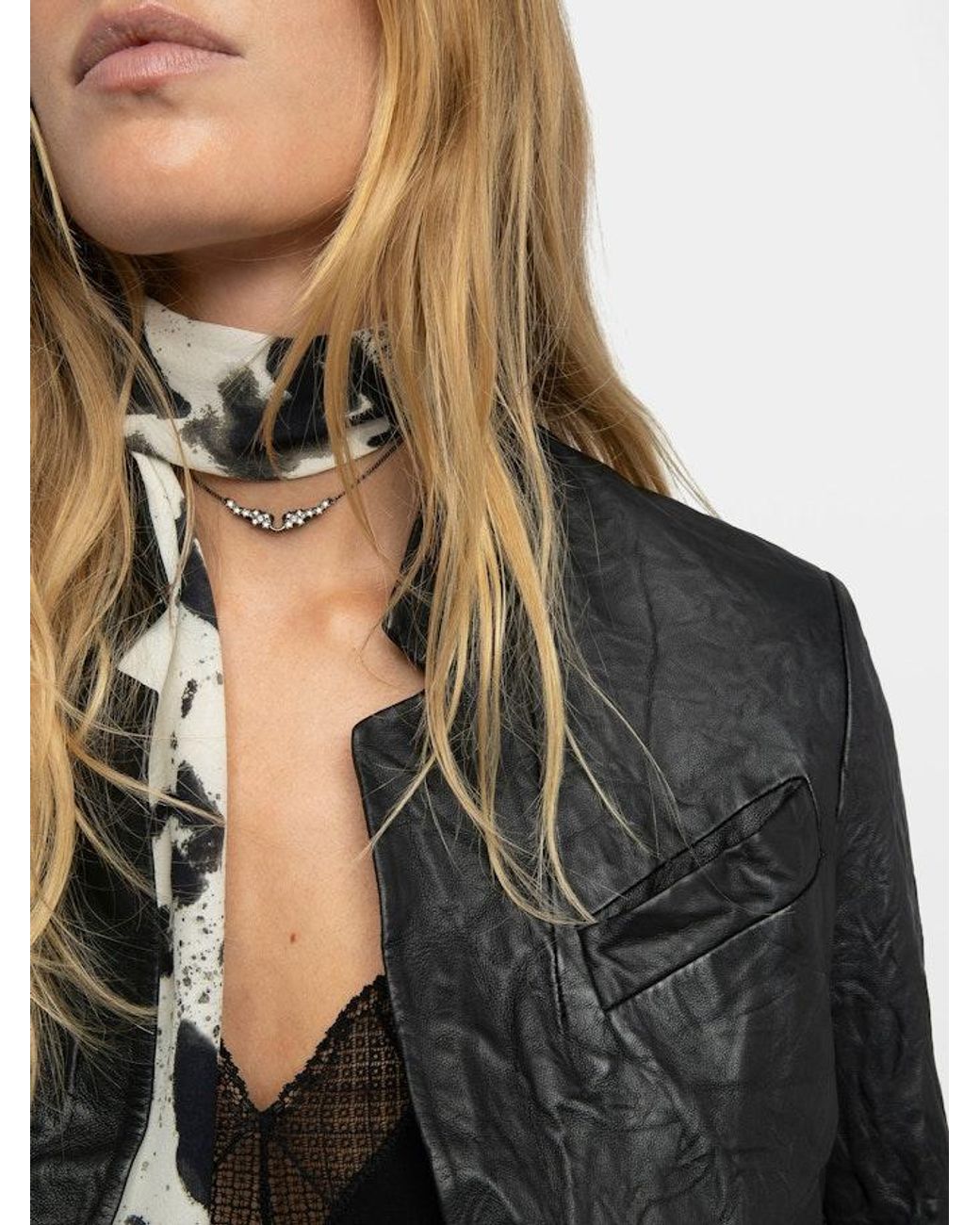 Zadig & Voltaire Black Verys Blazer Crinkled Leather