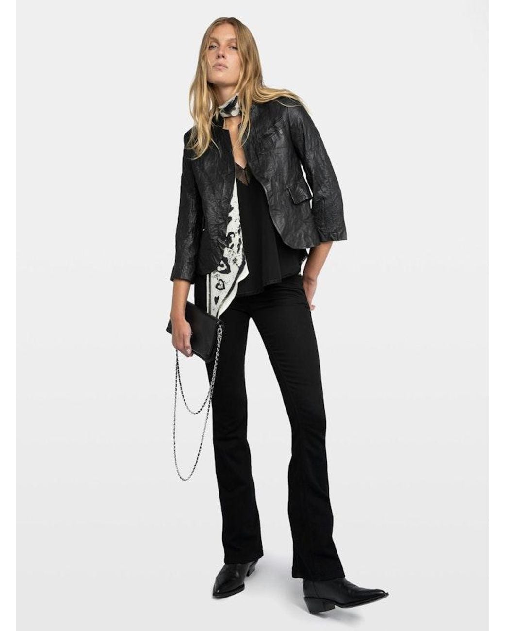 Zadig & Voltaire Black Verys Blazer Crinkled Leather