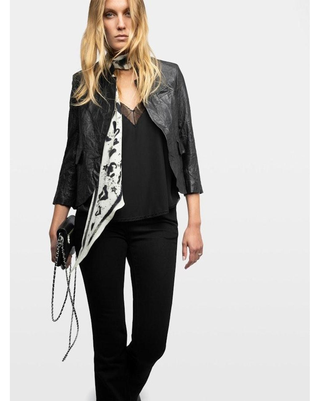 Zadig & Voltaire Black Verys Blazer Crinkled Leather