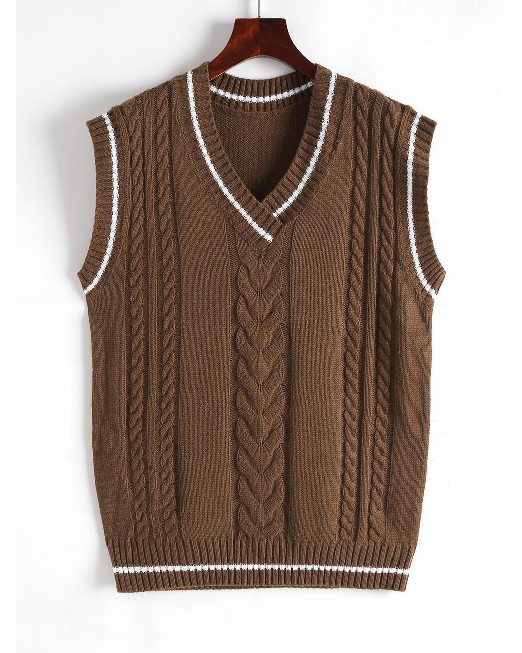 Zaful Denim Cable Knit Cricket Sweater 