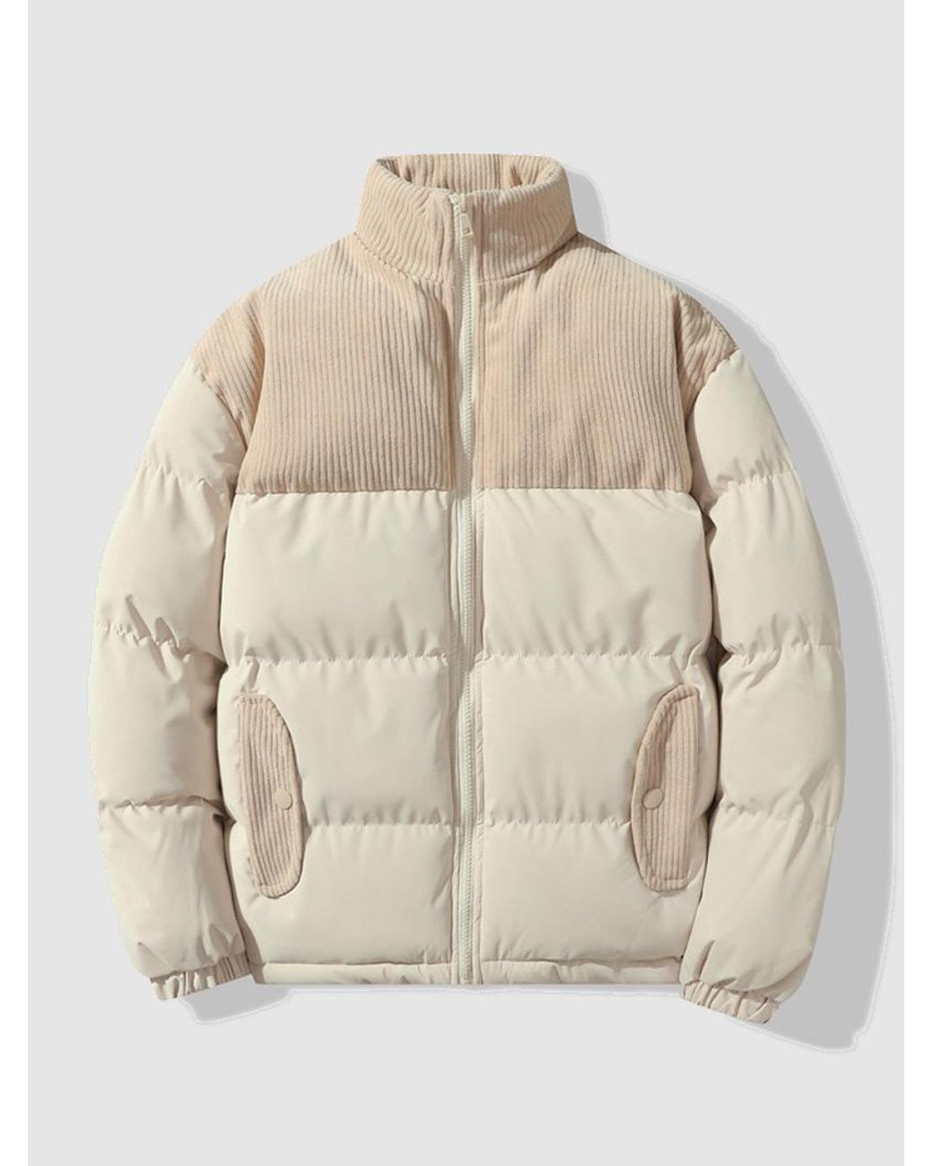 Zaful Solid Color Corduroy Spliced Stand Collar Zip Fly Padded