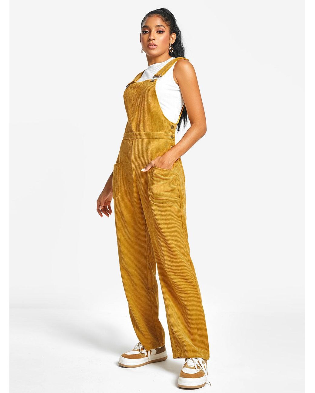 Zaful Pockets Corduroy Overalls Jumpsuit in Yellow | Lyst