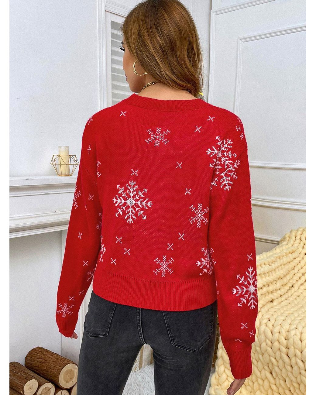Zaful Christmas Santa Claus Embroide Snowflake Sweater in Red | Lyst