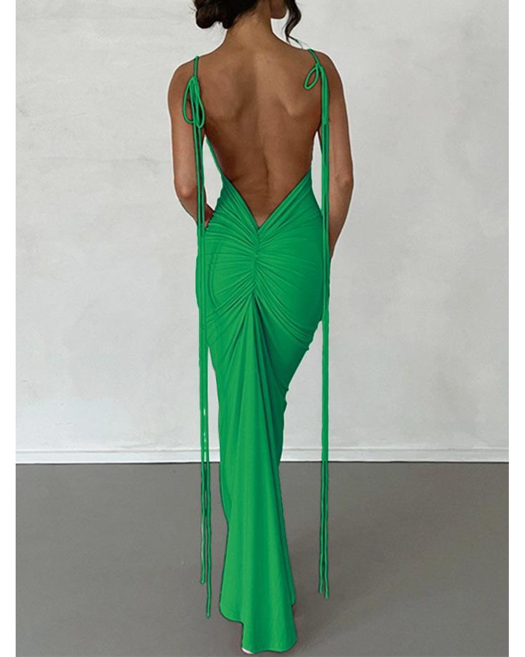 Zaful Sexy Solid Color Multi Way Spaghetti Strap Tie Cinched Ruched  Backless Slinky Empire Waist Maxi Cami Vegas Dress For Party in Green | Lyst