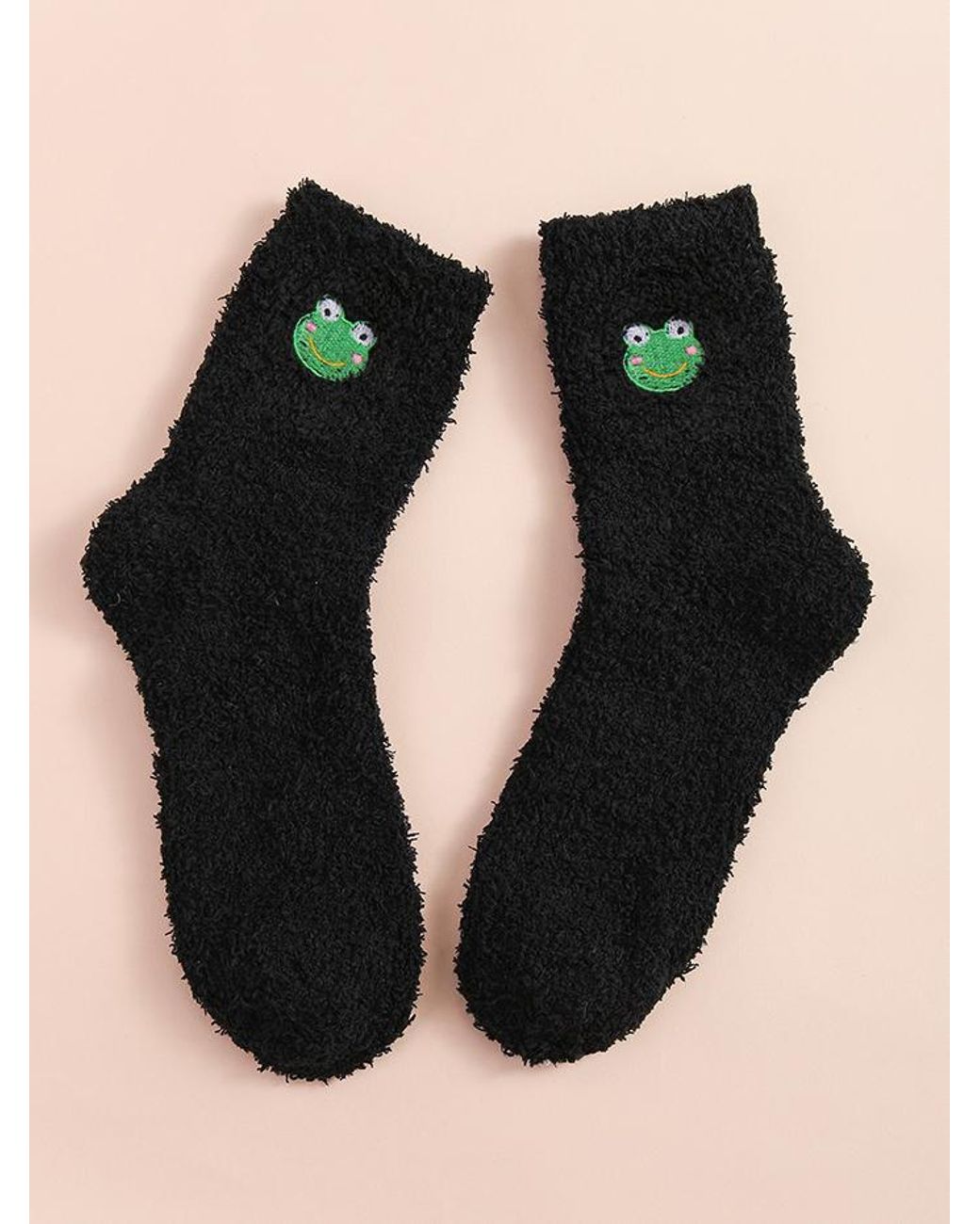 Zaful Fashion Frog Embroidered Plush Socks in Black | Lyst
