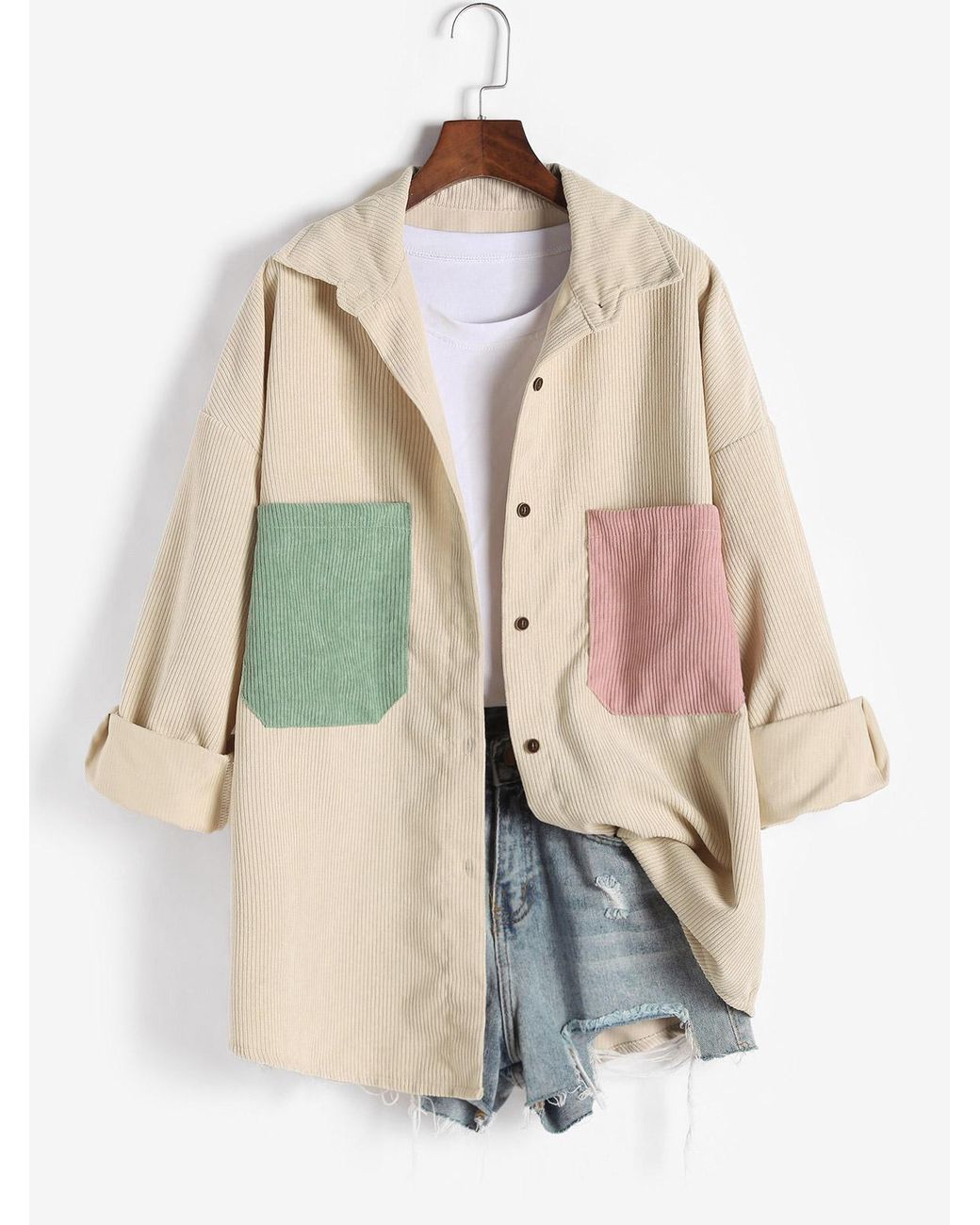 Corduroy color block shacket clearance