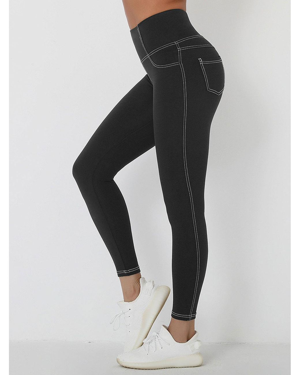 Zaful Sporty Back Pocket Design Topstitching Skinny Sports leggings in  Black | Lyst UK