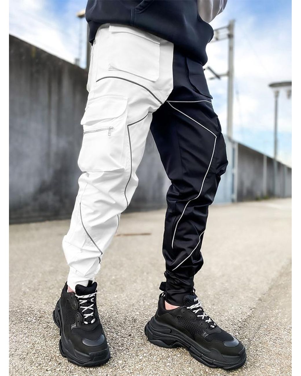 Zaful Two Tone Piping Detail Monochrome Cargo Y2k Aesthetic Techwear Pants  Xxl in White for Men | Lyst