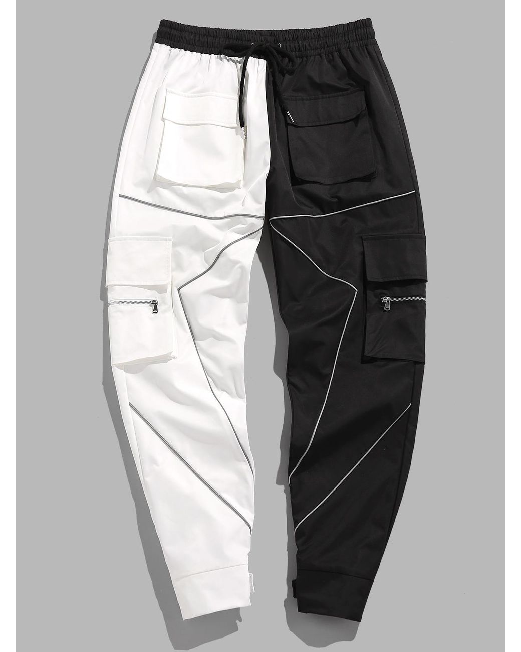 Zaful Two Tone Piping Detail Monochrome Cargo Y2k Aesthetic Techwear Pants  Xxl in White for Men | Lyst