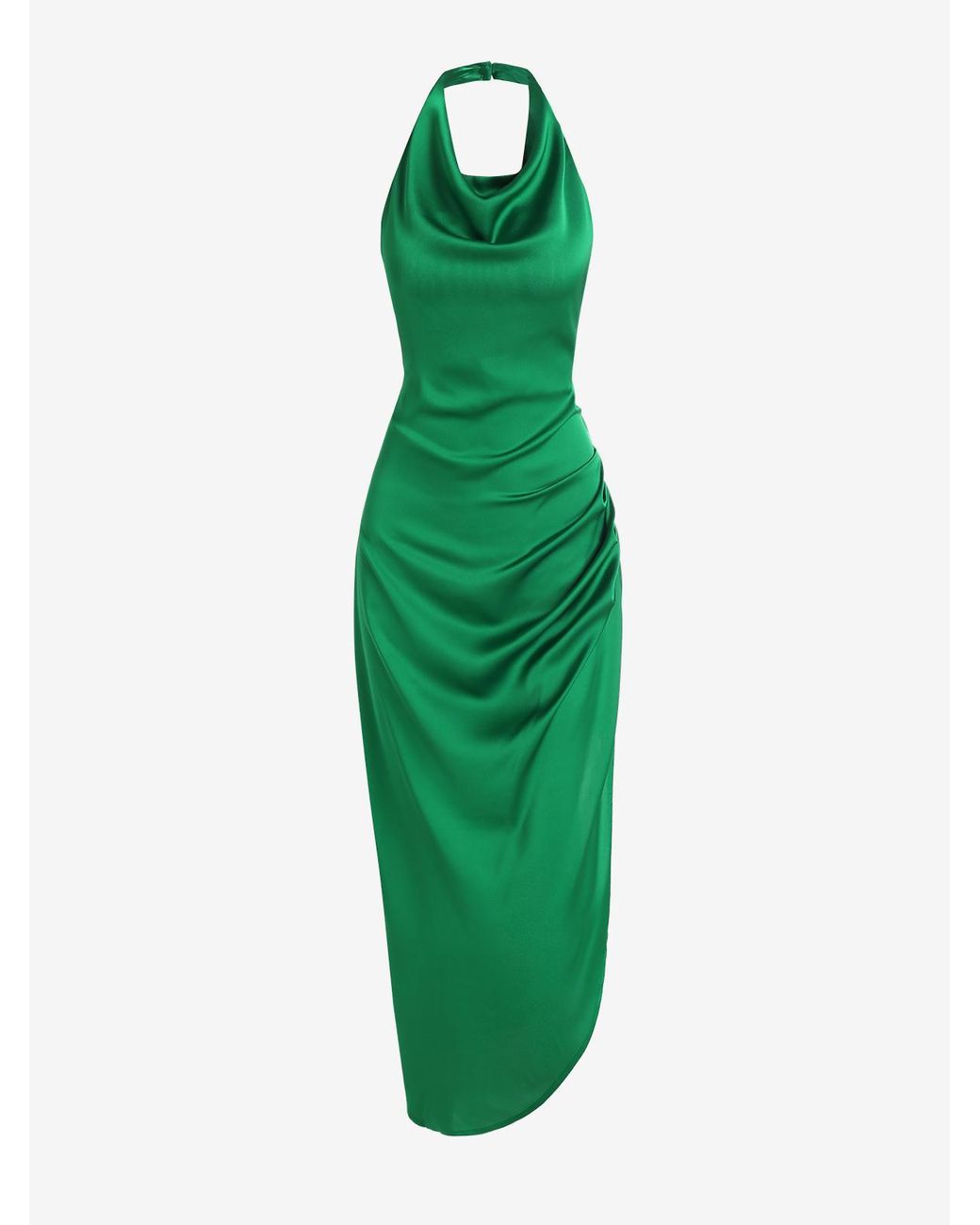 Zaful Cowl Neck Asymmetric High Slit Satin Sleeveless Dress in Green | Lyst