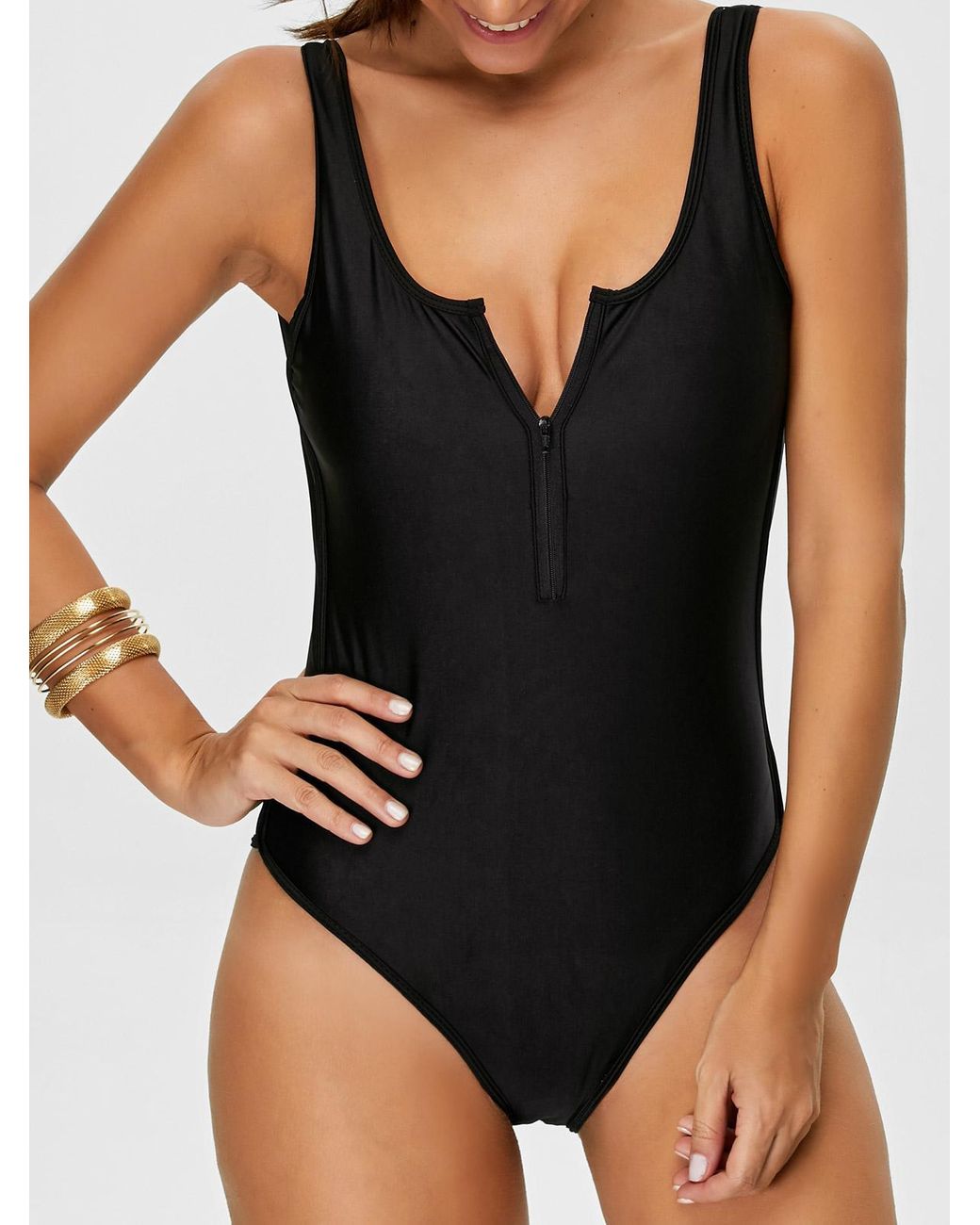 Zaful Synthetic One Piece Backless Zipper Front Swimsuit Xl In Black Lyst