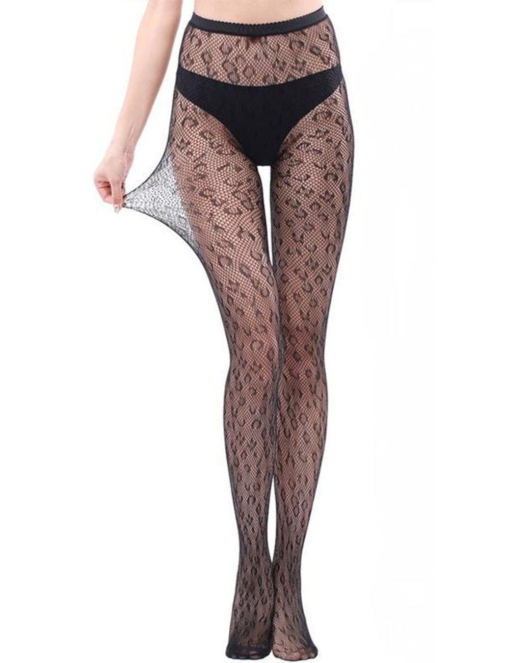 Zaful Synthetic Fashion Leopard Fishnet Long Pantyhose in Black | Lyst