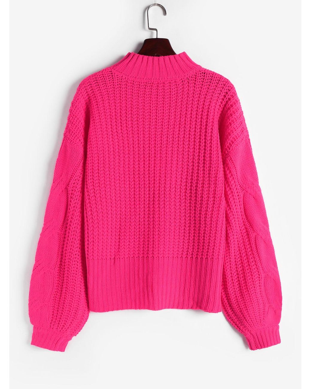 Zaful High Neck Cable Knit Neon Hot Pink Sweater | Lyst