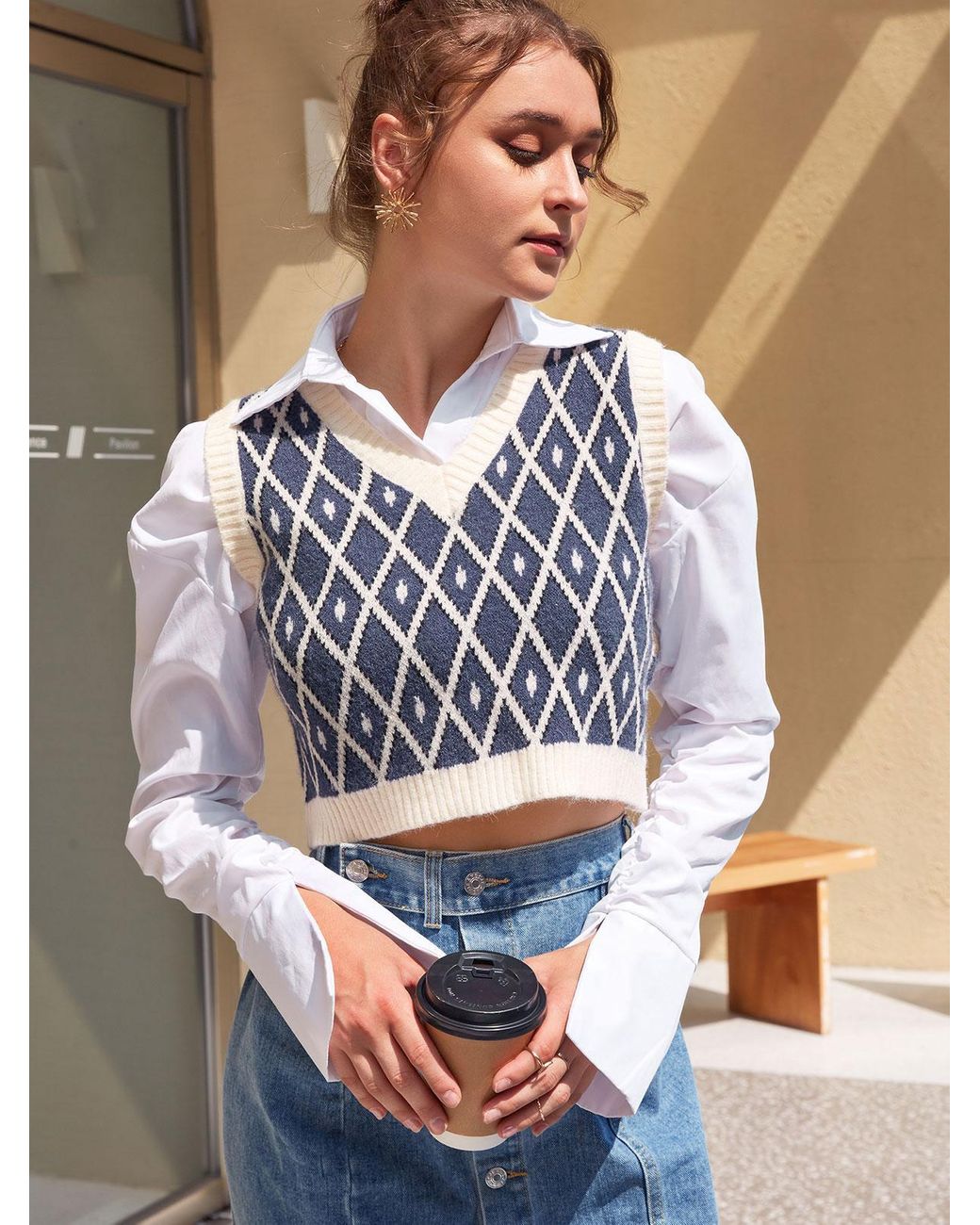 Zaful Synthetic Argyle Contrast Ribbed 