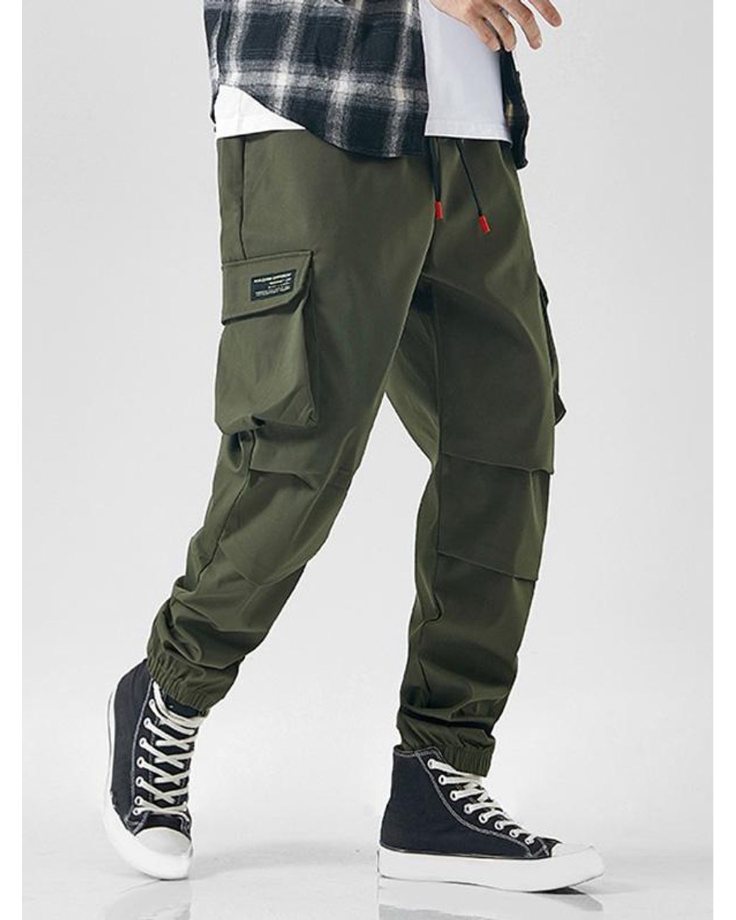 Zaful Drawstring Letter Applique Tapered Cargo Techwear Pants Xs Army