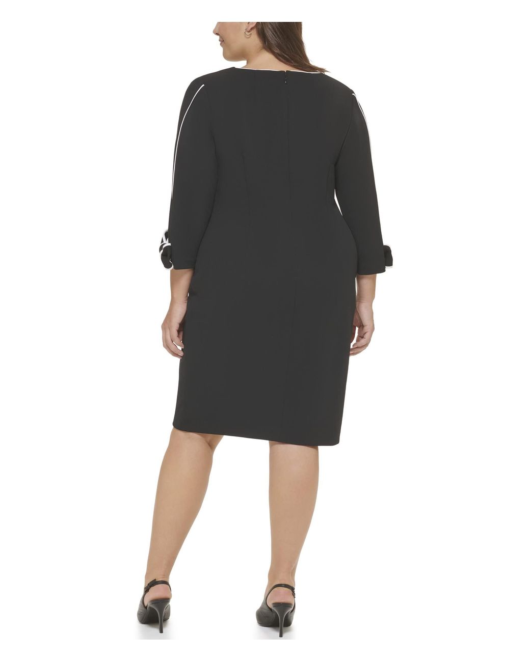 Calvin Klein Plus Size 3/4 Sleeve Crew Neck Peplum Sheath Dress