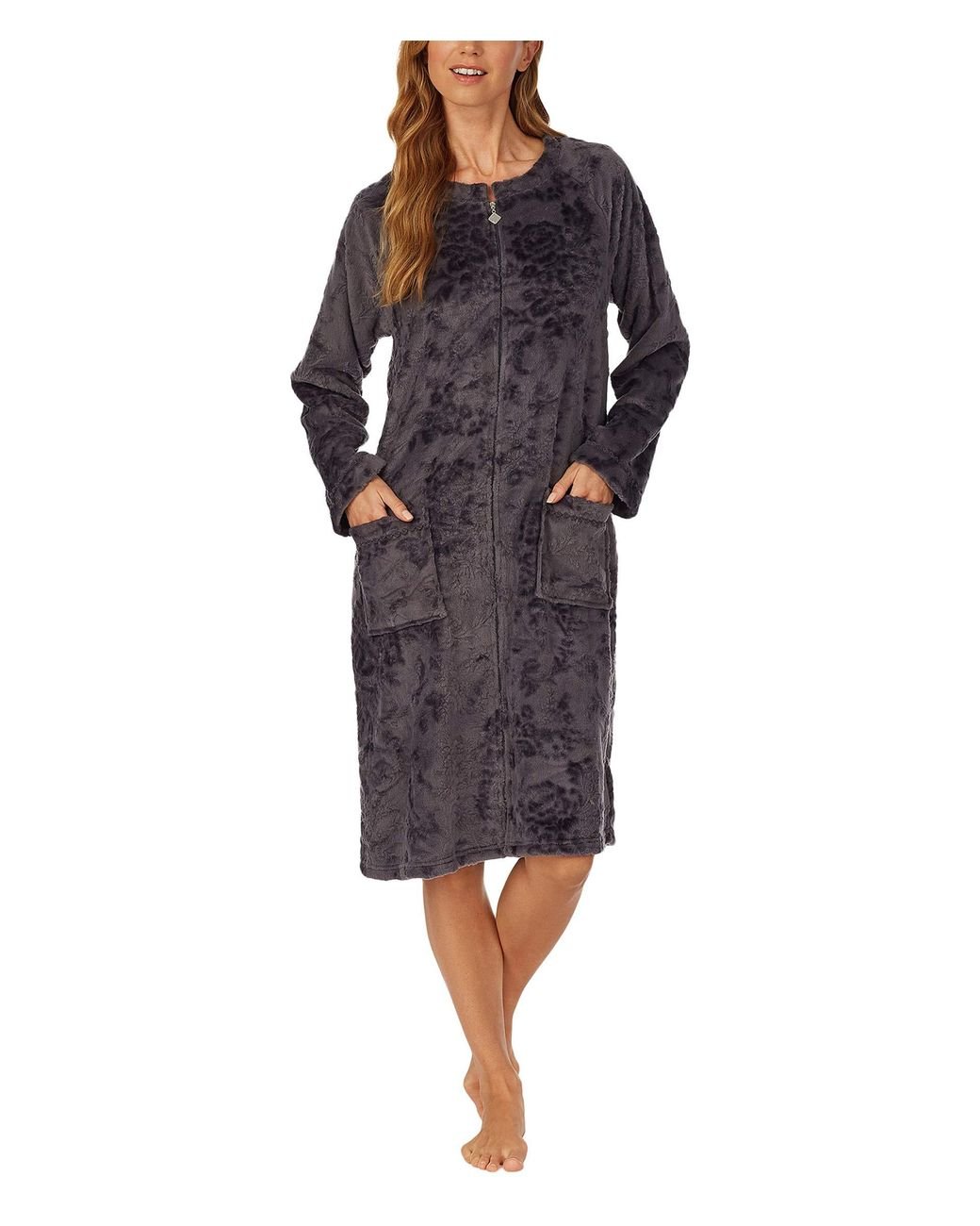 Eileen West Fleece Cozy Plush Long Zip Robe in Charcoal (Gray) Lyst