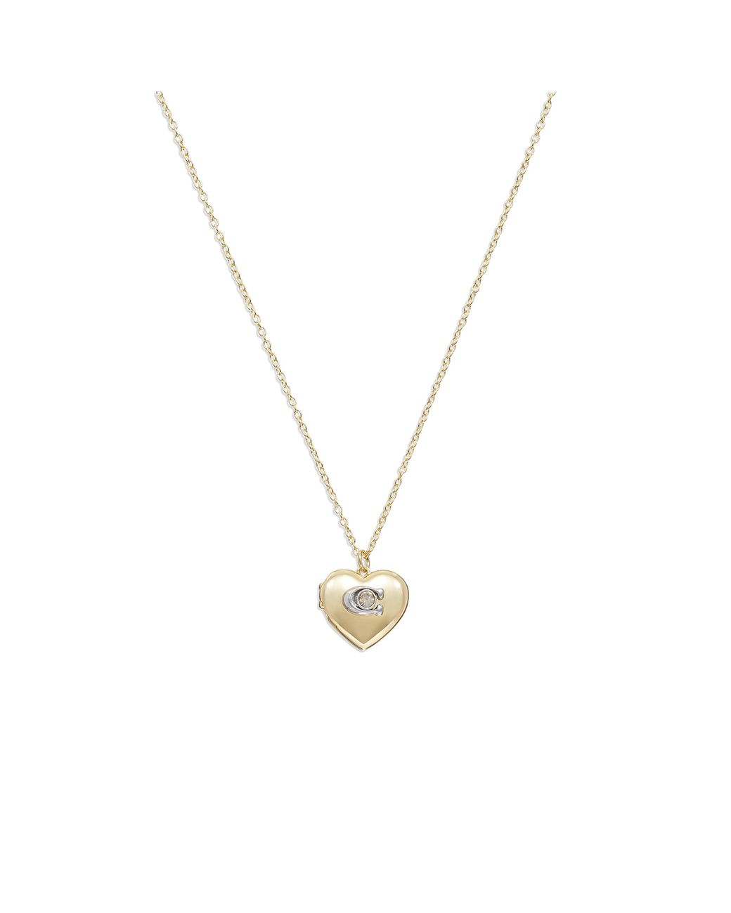 COACH Signature Heart Locket Necklace in Metallic Lyst