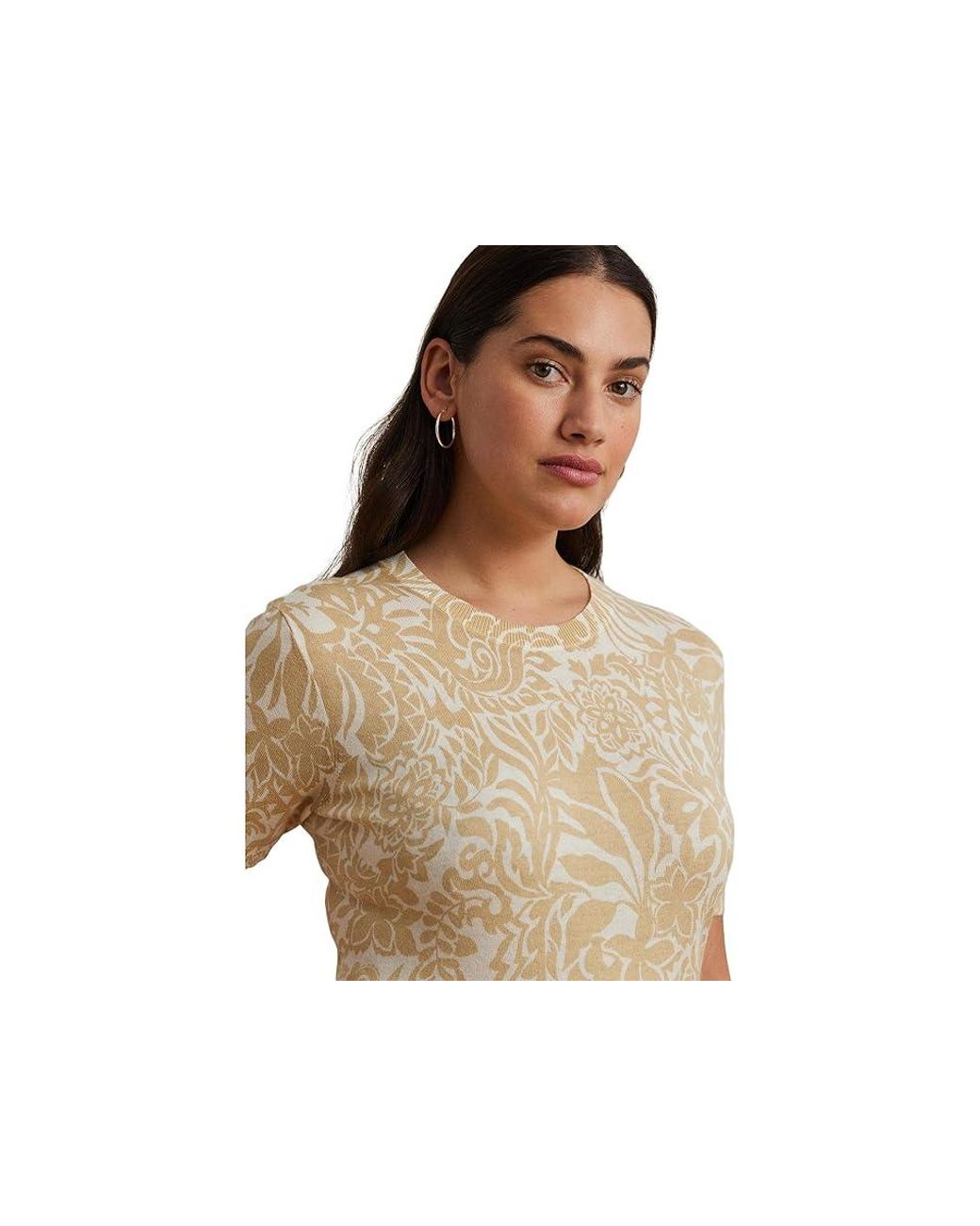 売れ筋商品|||ラルフローレン ニット&セーター アウター レディース Plus Size Floral Cotton-Blend Short-Sleeve Sweater Cream Multi Women's Lauren Ralph Lauren Plus Size Floral Cotton-Blend
