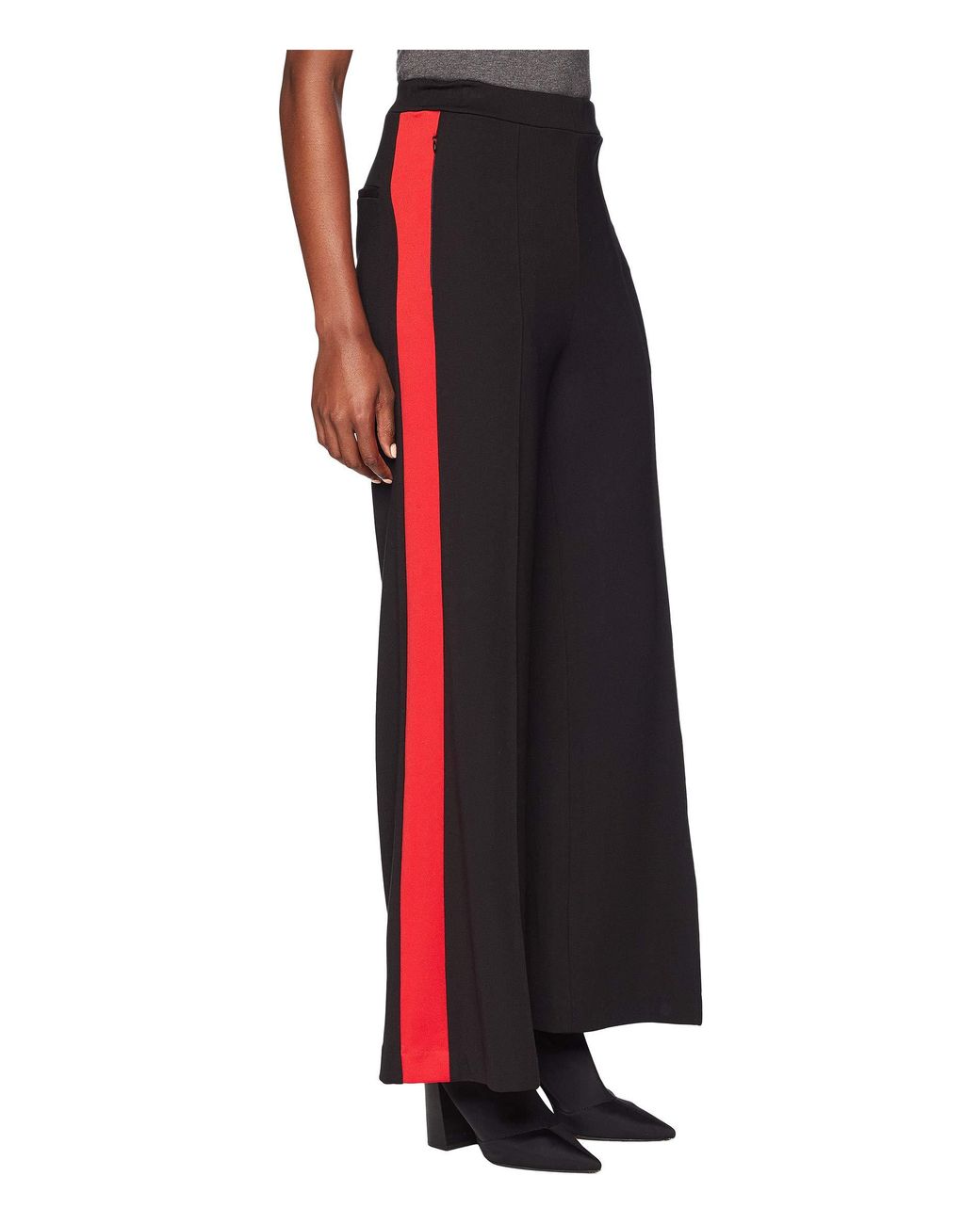Black pants with red stripe top