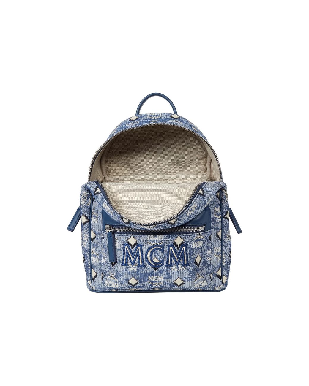 MCM Small Stark Vintage Jacquard Monogram Canvas & Leather Backpack  Women's Blue