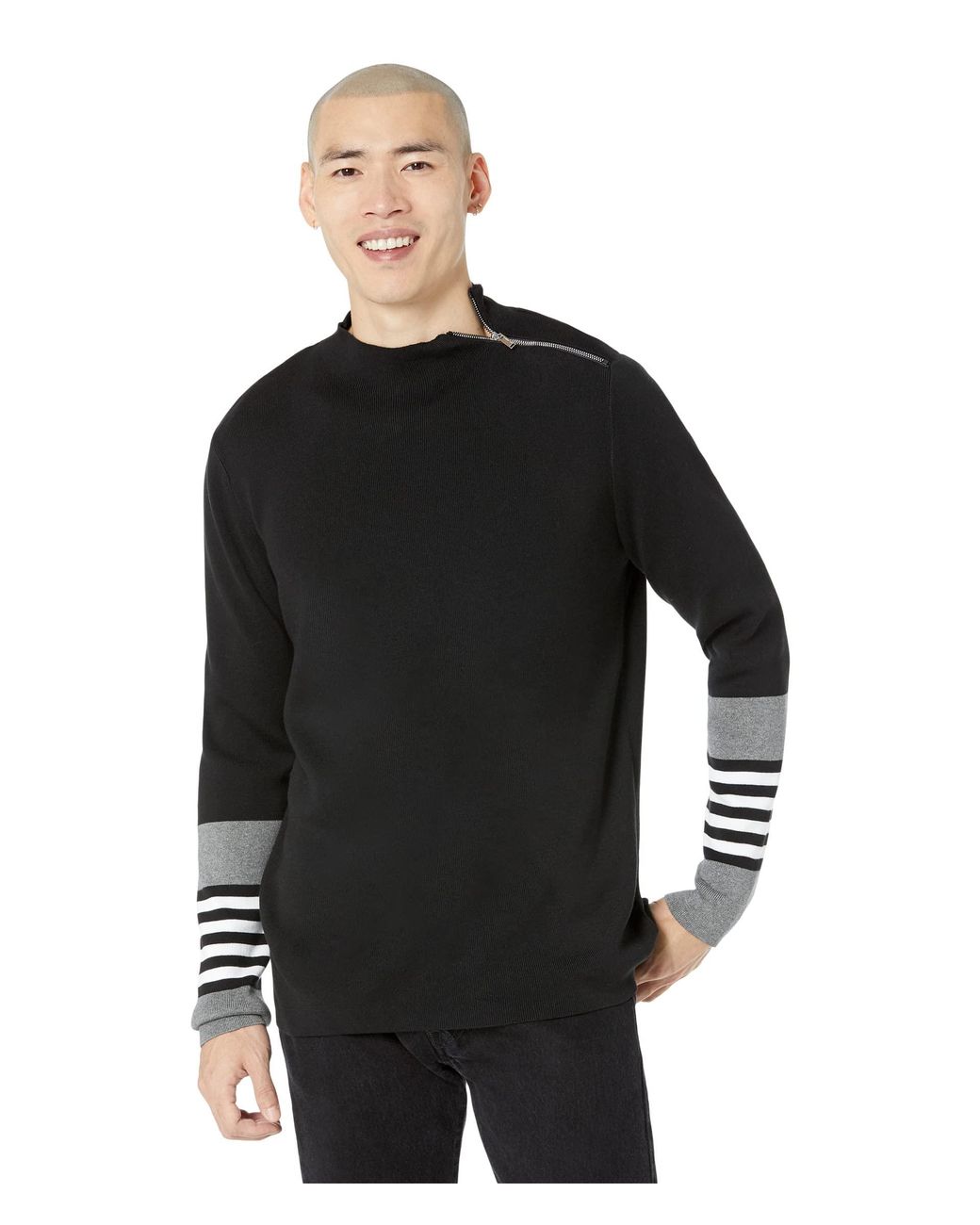Karl Lagerfeld Mock Neck Zip Sweater And Colorblocked Sweater in Black