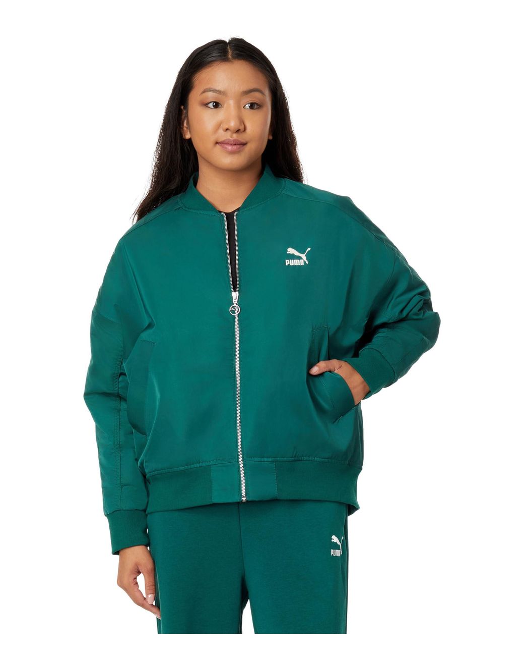 PUMA T7 Shiny Bomber Jacket in Green | Lyst