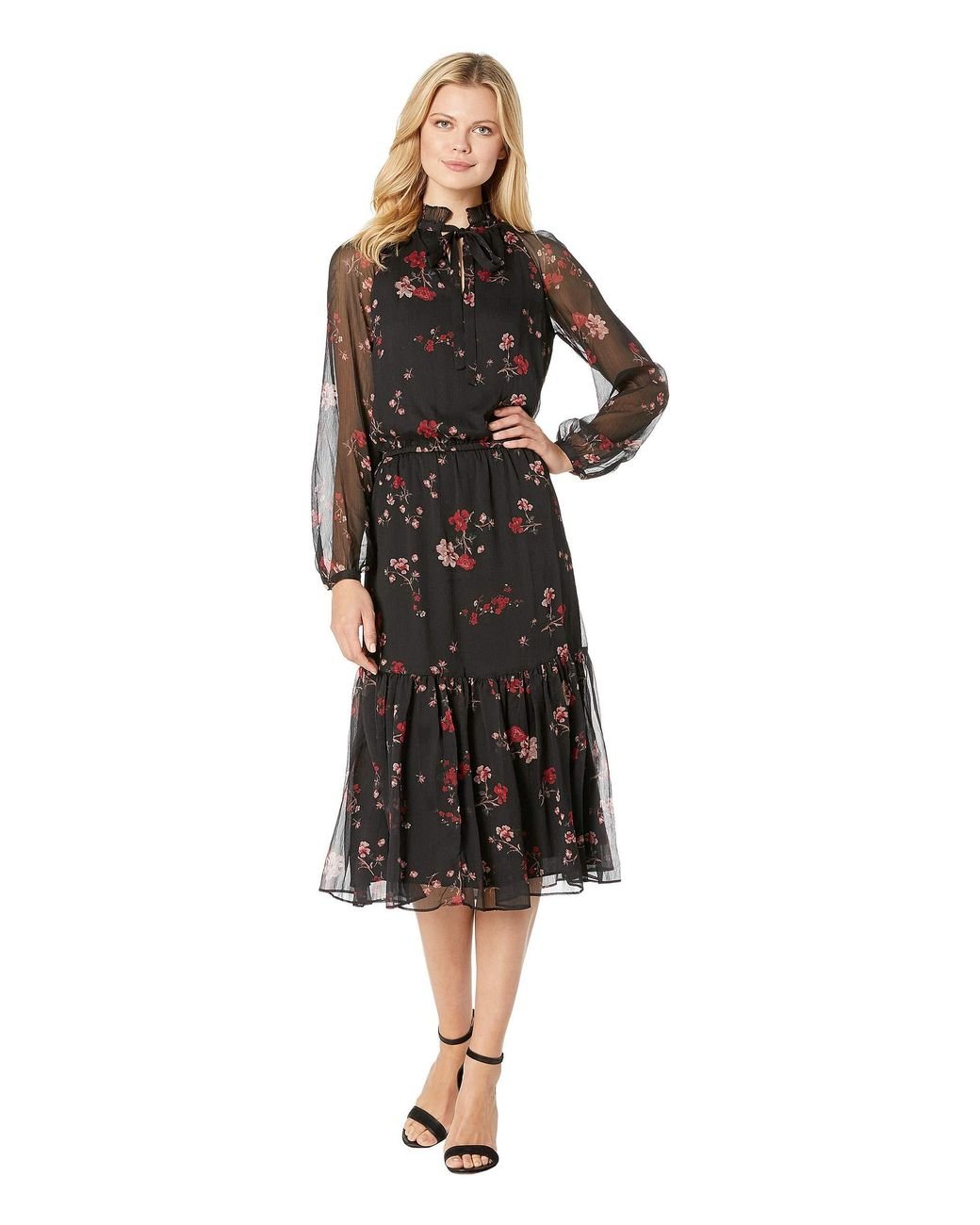 Lauren by Ralph Lauren Synthetic Floral Georgette Dress in Black - Save ...
