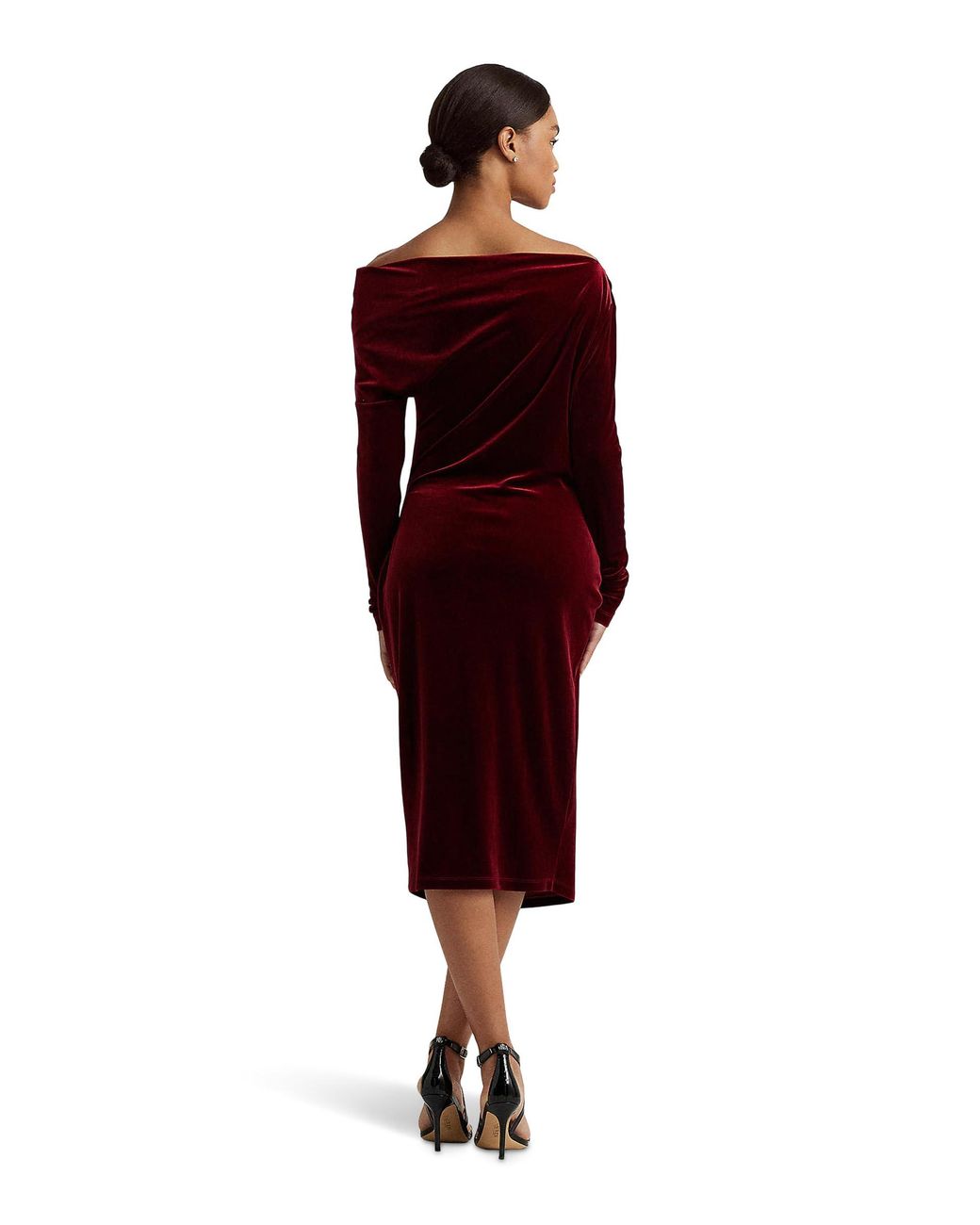 Lauren by Ralph Lauren Velvet One-shoulder Cocktail Dress in Red