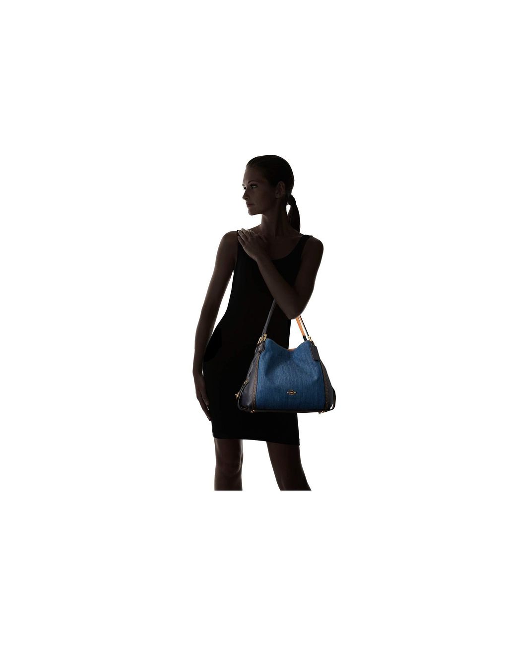 Coach edie denim shoulder bag on sale