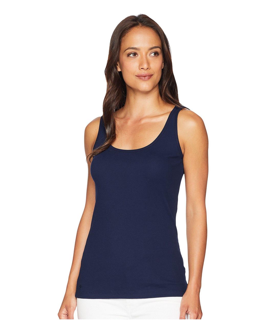 Lauren by Ralph Lauren Ribbed Stretch Cotton Tank Top (polo Black/white) Women's  Sleeveless in Blue | Lyst