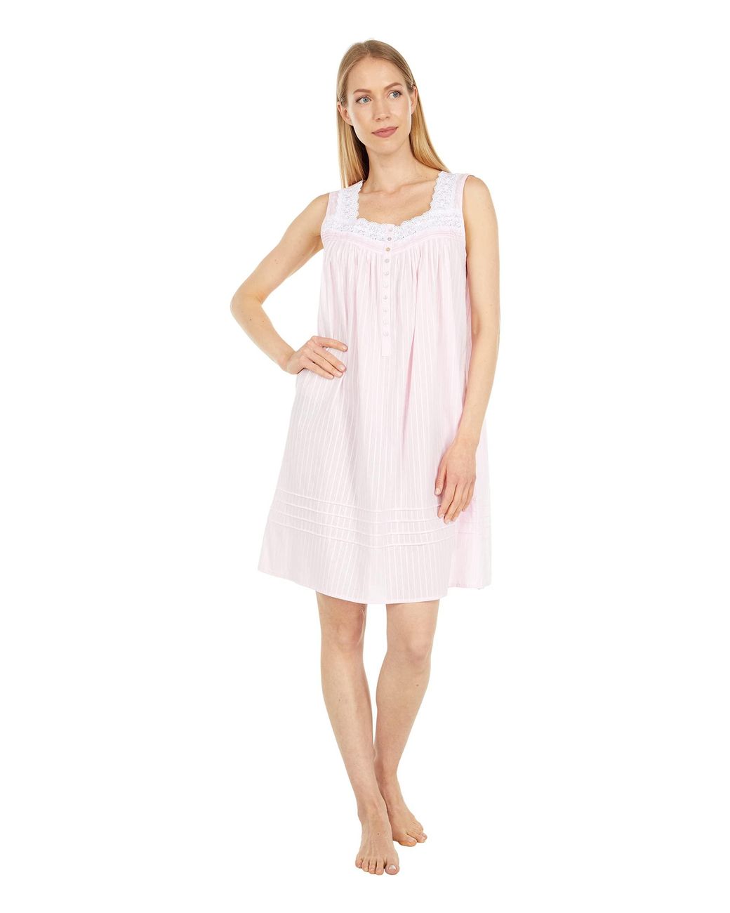Eileen West Cotton Dobby Stripe Woven Sleeveless Chemise in Pink | Lyst