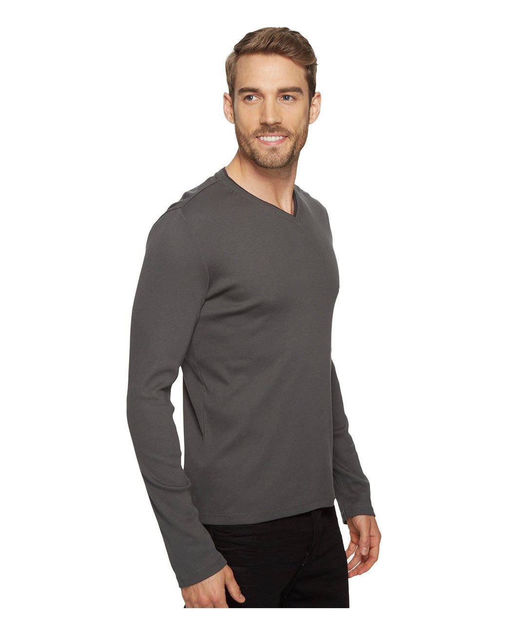 Calvin Klein Long Sleeve Rib V-neck T-shirt (white) Men\'s Clothing in Gray  for Men | Lyst