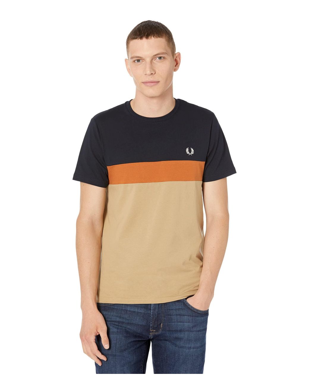 Fred Perry Color-block T-shirt in Natural for Men | Lyst