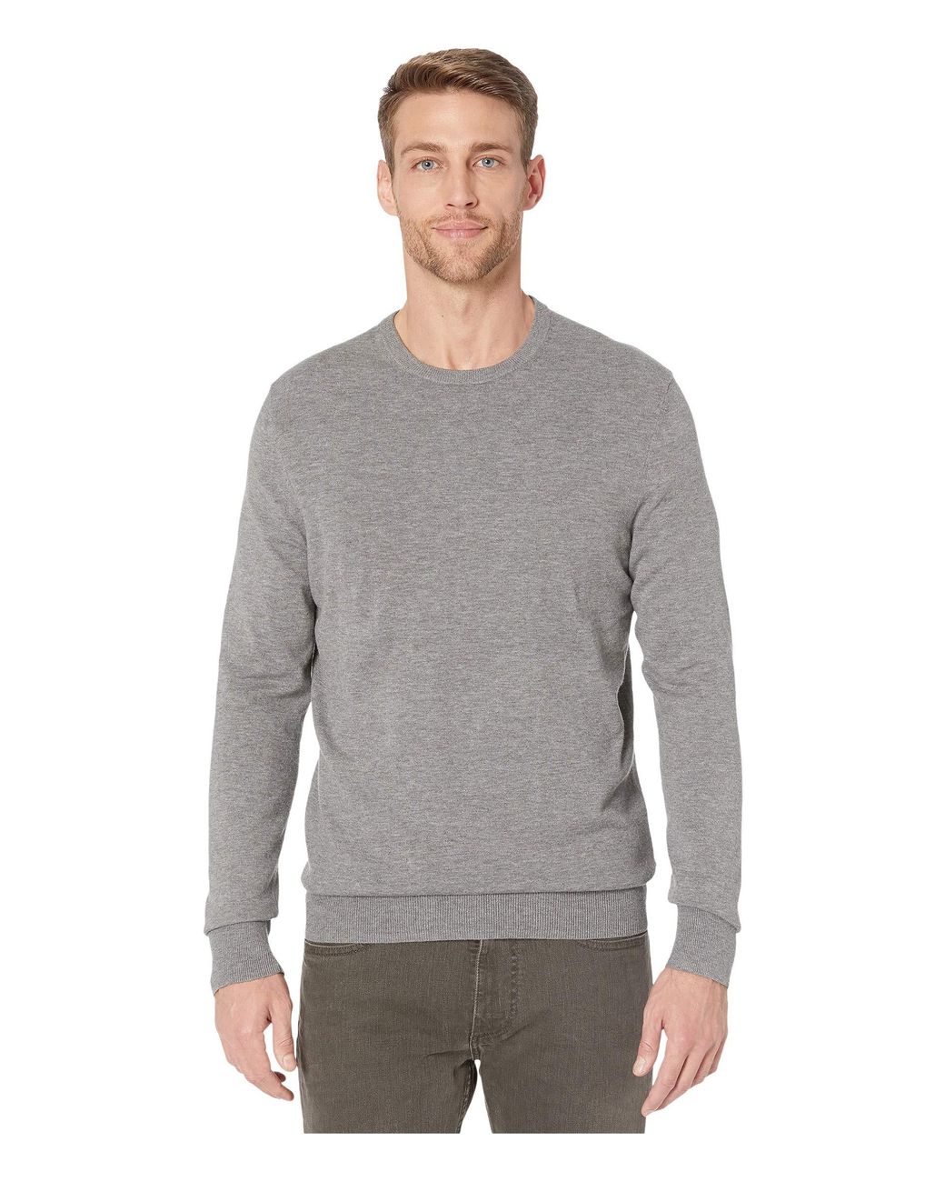 Calvin Klein Cotton Long Sleeve Solid Liquid Crew Neck Sweater in Gray ...