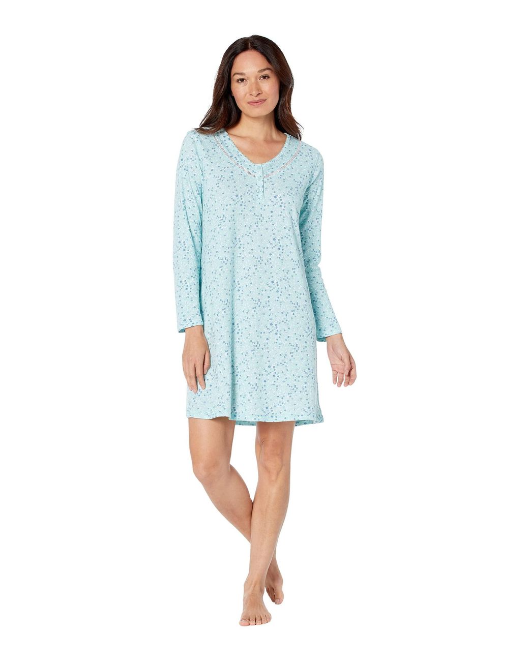 Karen Neuburger Meadow Dreams Long Sleeve Henley Nightshirt in Blue Lyst