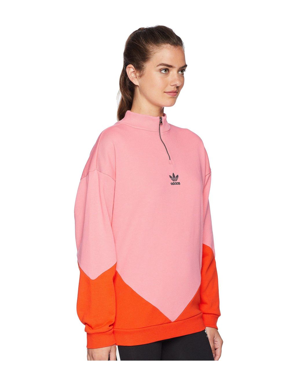 adidas originals half zip sweater in pink