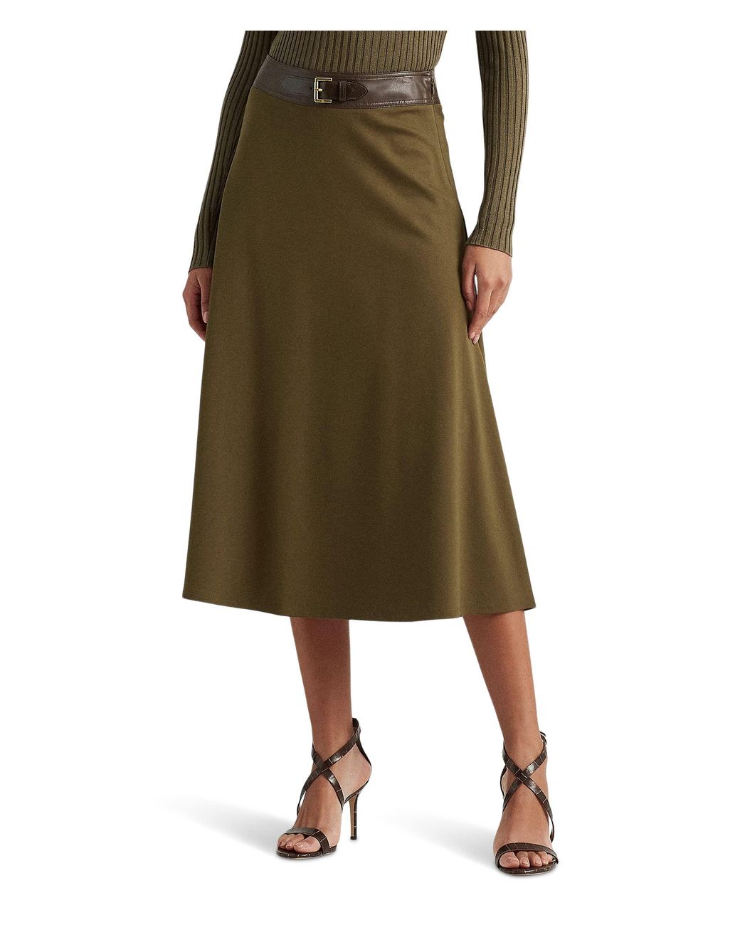 Lauren by Ralph Lauren Buckle-trim Ponte A-line Skirt in Green | Lyst