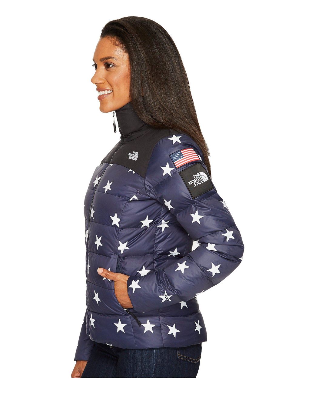 The North Face International Collection Nuptse Jacket (cosmic Blue Star  Print) Women's Coat | Lyst