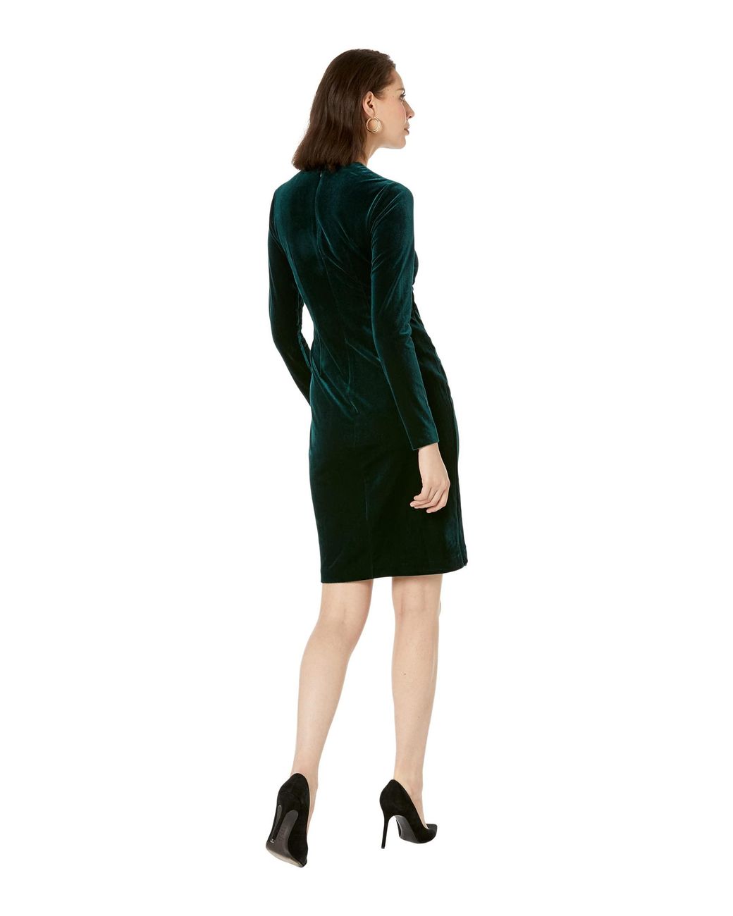 Calvin Klein Velvet Long Sleeve Belted Dress in Green | Lyst