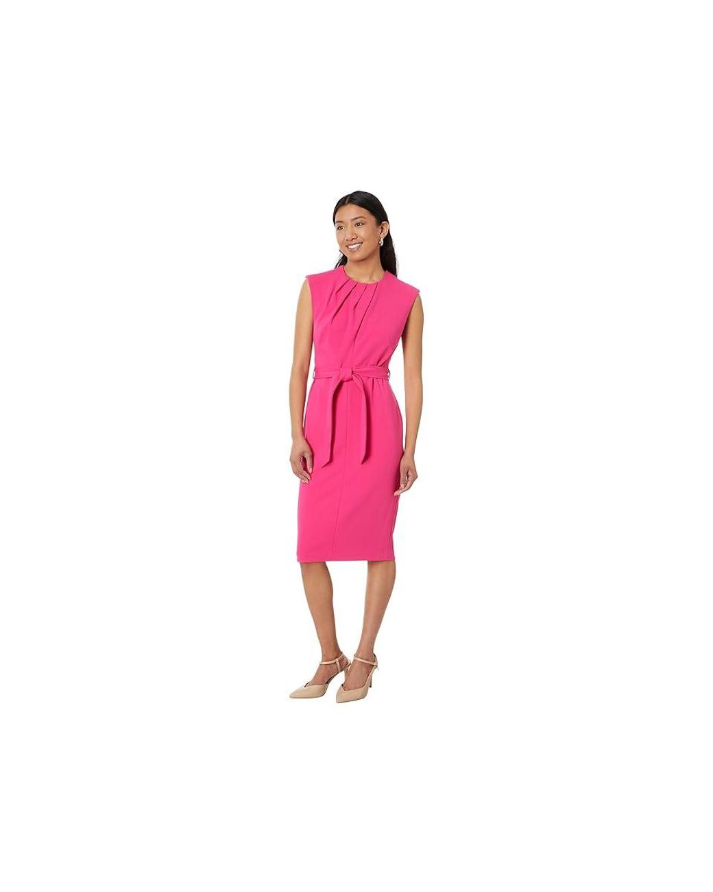 Calvin Klein Cap Sleeve Midi Dress With Seam Detail Hibiscus Dress in Pink Lyst