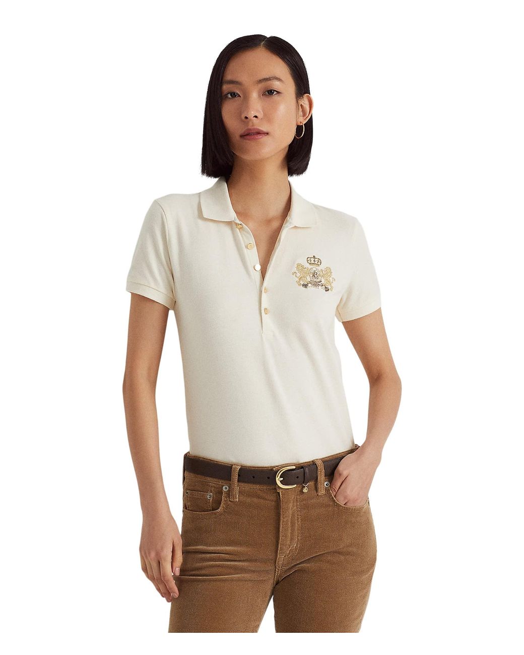 Lauren Ralph Lauren Women's Beaded-Crest Piqué Polo Shirt - Macy's